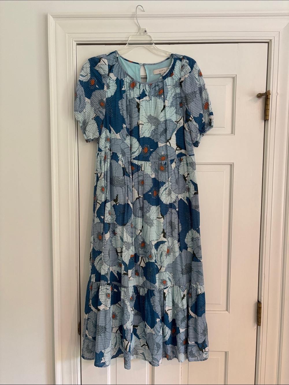 LOFT Teal & Light Blue Floral Midi Dress